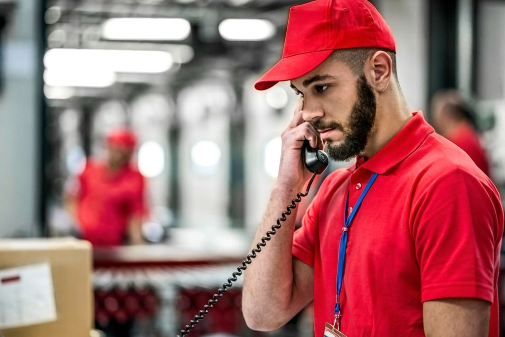 Parts and service team member on the phone at a dealership