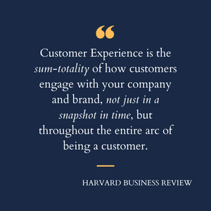 Customer Experience is the sum-totality of how customers engage with your company and brand, not just in a snapshot in time, but throughout the entire arc of being a customer.